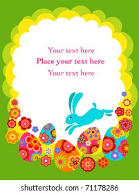 Easter bunny card with colored eggs