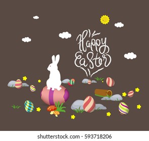 Easter bunny card. Happy easter with eggs