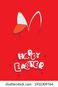 Easter Bunny card in paper cut style with text for seasonal Easter holidays greetings and invitations cards, vector illustration
