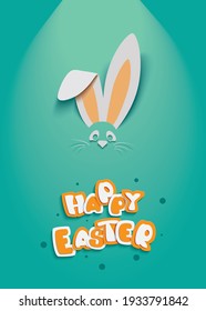 Easter Bunny card in paper cut style with text for seasonal Easter holidays greetings and invitations cards