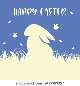 Easter bunny card spring illustration. Easter design with typography, rabbit silhouette