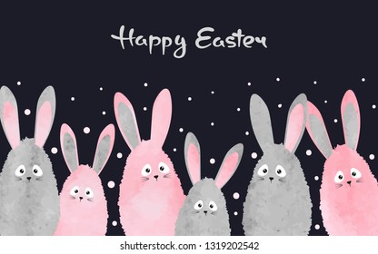 Easter bunny card. Watercolor vector illustration.