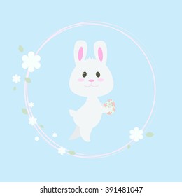 Easter bunny carries easter egg with floral print