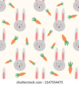 Easter bunny and carrot cute seamless pattern. Happy Easter background. Vector illustration for the design of fabric, gift paper, children s clothing, textiles, cards