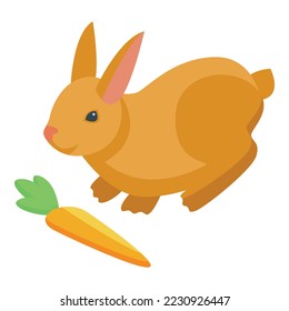 Easter bunny with carrot icon isometric vector. Cute rabbit. Hunt animal