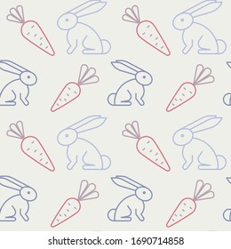 Easter bunny and carrot icons pattern. Happy easter seamless background. Seamless pattern vector illustration