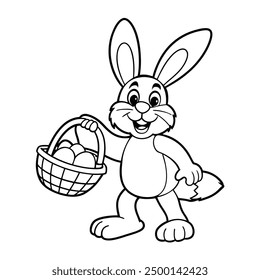 Easter Bunny Carrying Basket Vector Illustration  Cartoon Clipart Line Art Design