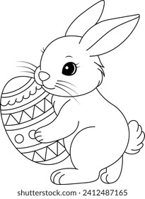 Easter Bunny carrying a decorated Easter egg coloring page