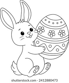 Easter Bunny carrying a decorated Easter egg coloring page