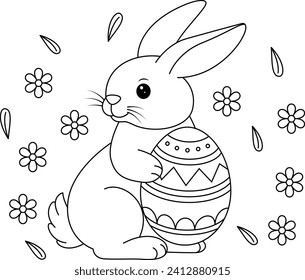 Easter Bunny carrying a decorated Easter egg coloring page