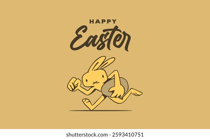 easter bunny carrying an easter egg, cute quirky doodle illustration