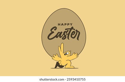 easter bunny carrying an easter egg, cute quirky doodle illustration