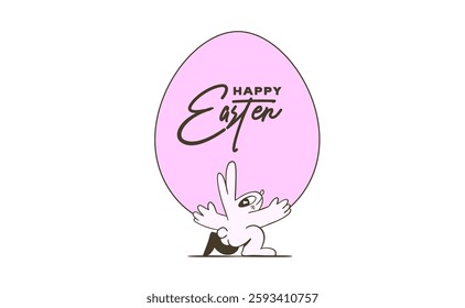 easter bunny carrying an easter egg, cute quirky doodle illustration