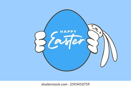 easter bunny carrying an easter egg, cute quirky doodle illustration