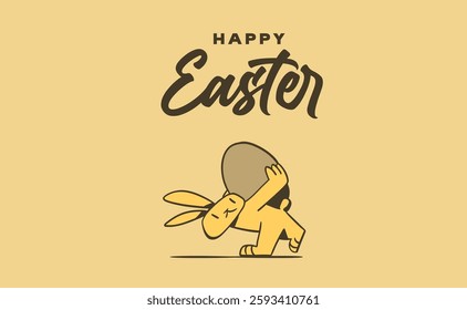 easter bunny carrying an easter egg, cute quirky doodle illustration