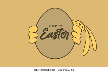 easter bunny carrying an easter egg, cute quirky doodle illustration