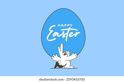 easter bunny carrying an easter egg, cute quirky doodle illustration