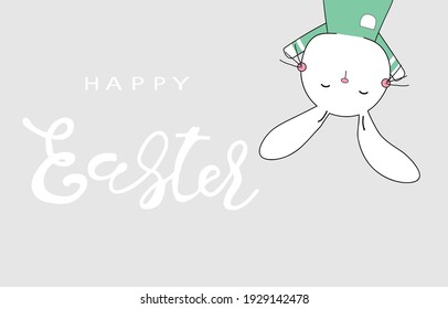 Easter bunny cartoon card vector illustration.Cute rabbit character design.