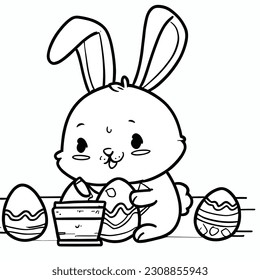 An Easter bunny cartoon cute rabbit a giant Easter egg illustration.