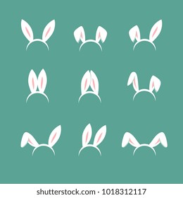 Easter bunny cartoon ears, celebration mask isolated vector set. Animal bunny cartoon, rabbit mask ears collection illustration