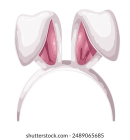 Easter bunny cartoon ears on headband. Funny retro head decoration with white rabbit or hare ears, carnival party costume, cartoon mask for photo booth and video swipe app vector illustration