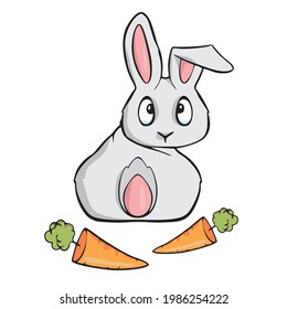 Easter bunny cartoon illustration on white background Vector illustration