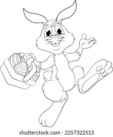 An Easter bunny cartoon rabbit with Easter eggs basket illustration