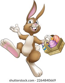 An Easter bunny cartoon rabbit with Easter eggs basket illustration