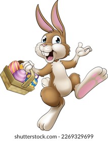 An Easter bunny cartoon rabbit with Easter eggs basket illustration