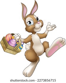 An Easter bunny cartoon rabbit with Easter eggs basket illustration