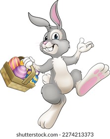 An Easter bunny cartoon rabbit with Easter eggs basket illustration