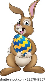 An Easter bunny cartoon rabbit holding a giant Easter egg illustration