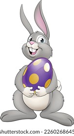 An Easter bunny cartoon rabbit holding a giant Easter egg illustration