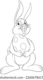 An Easter bunny cartoon rabbit holding a giant Easter egg illustration