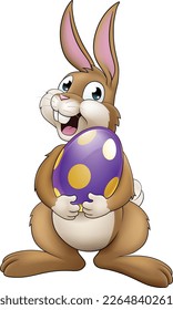 An Easter bunny cartoon rabbit holding a giant Easter egg illustration