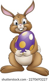 An Easter bunny cartoon rabbit holding a giant Easter egg illustration