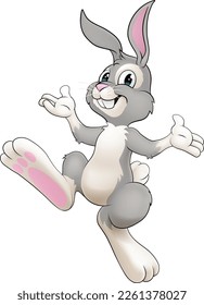 An Easter bunny cartoon rabbit hopping or dancing illustration