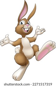 An Easter bunny cartoon rabbit hopping or dancing illustration