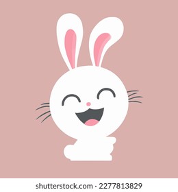 Easter bunny in cartoon style. Happy Easter banner, poster, greeting card. Wealth, religion symbol. Rabbit or hare, spring festive animal. Cute funny holiday decent vector character.
