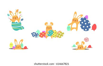 Easter bunny celebrating Easter in various ways.