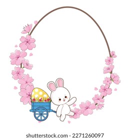 easter bunny character cute eggs frame sakura flower