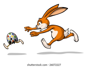 Easter bunny is chasing the easter egg, illustration