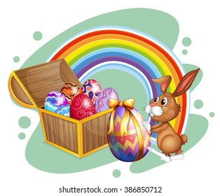 Easter bunny and chest full of eggs illustration