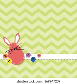 Easter bunny with chevron background, decorated with stitched lace and buttons