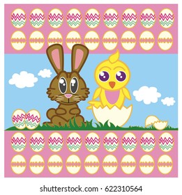 Easter Bunny and chick cartoon