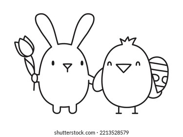 Easter bunny and chick vector illustration