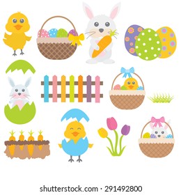 Easter bunny and chick white background