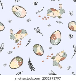 Easter Bunny and Chicken eggs. Holiday Happy Background. Floral Creative Vector 