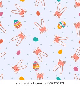 Easter Bunny and Chicken Eggs. Holiday Happy Background. Cartoon Creative Vector 