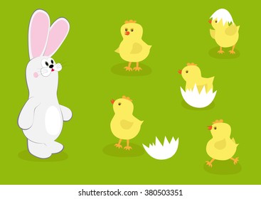 Easter bunny and chicken. Icon, emblem, label. Vector illustration